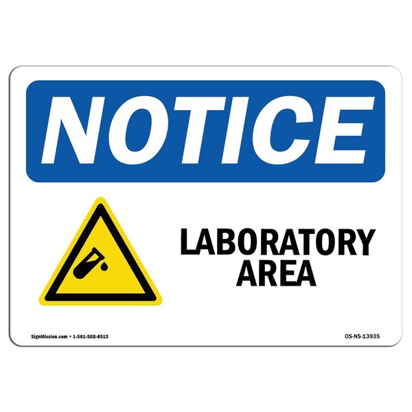 Safety Sign, OSHA Notice, 3.5" Height, Laboratory Area Sign With Symbol, Landscape, 10PK